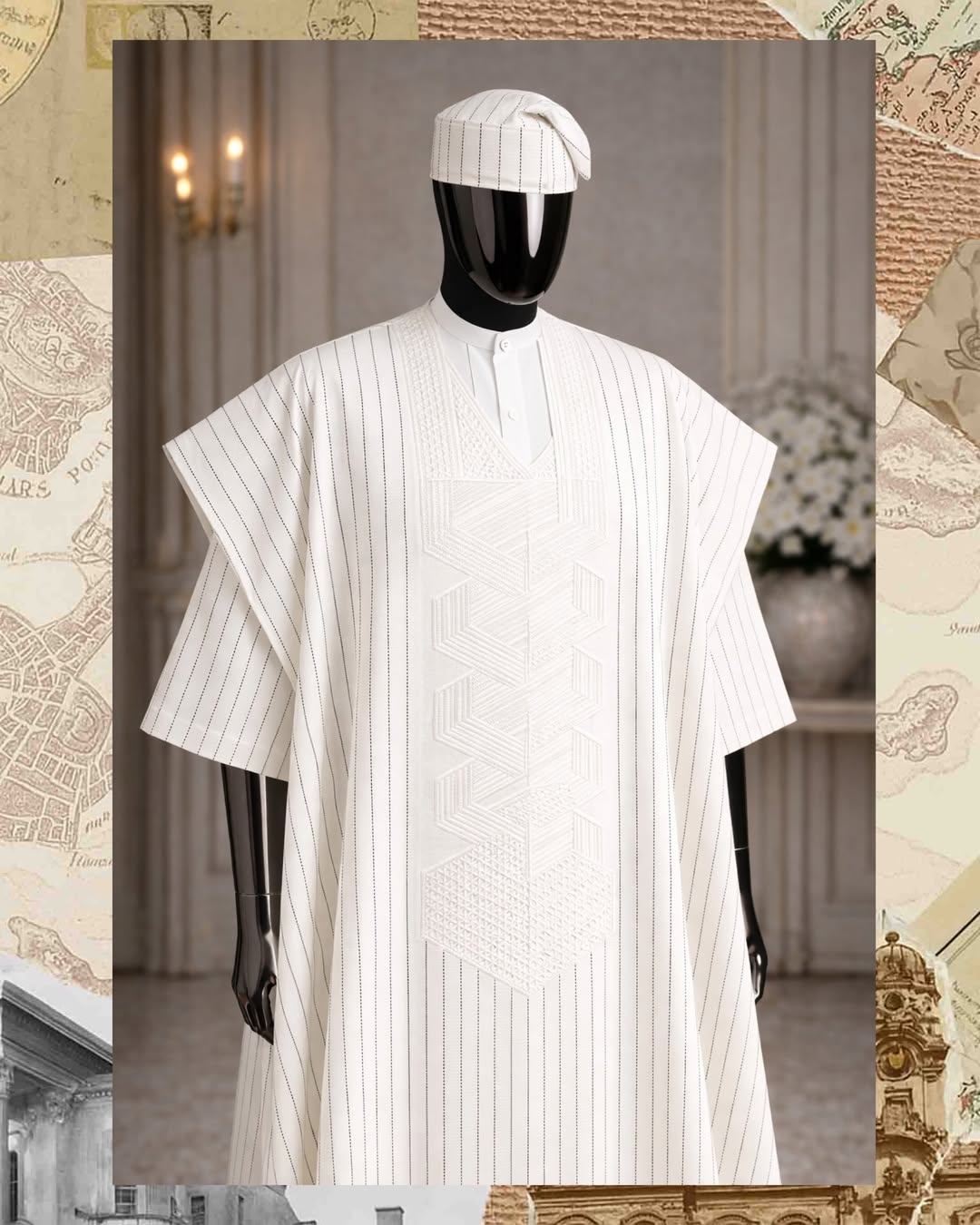 Pinstripes White Agbada